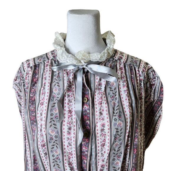 Vintage Long Sleeve High Neck Prairie Button Down Top Blouse Womens 2XL Gray - Picture 4 of 9